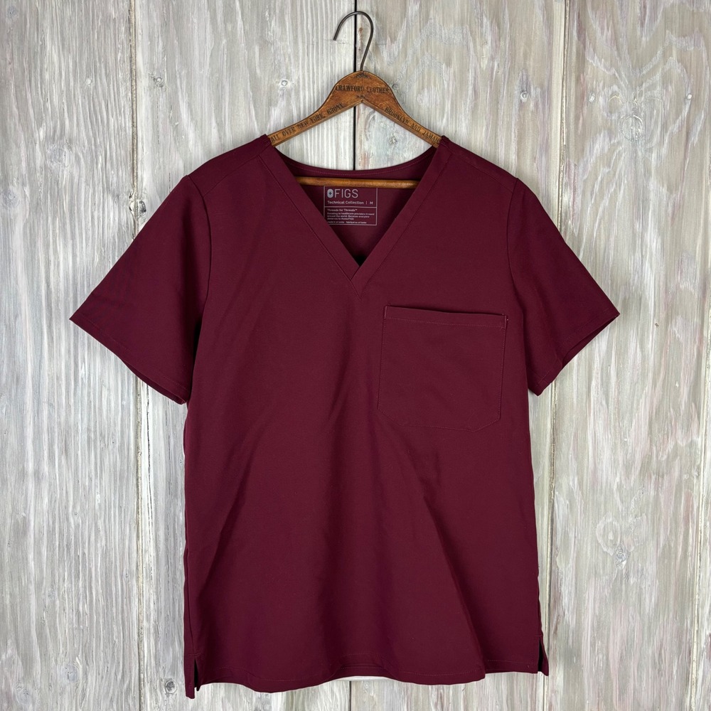 FIGS Technical Collection Scrub Top Burgundy Maroon V Neck‎ Short Sleeve FW1000